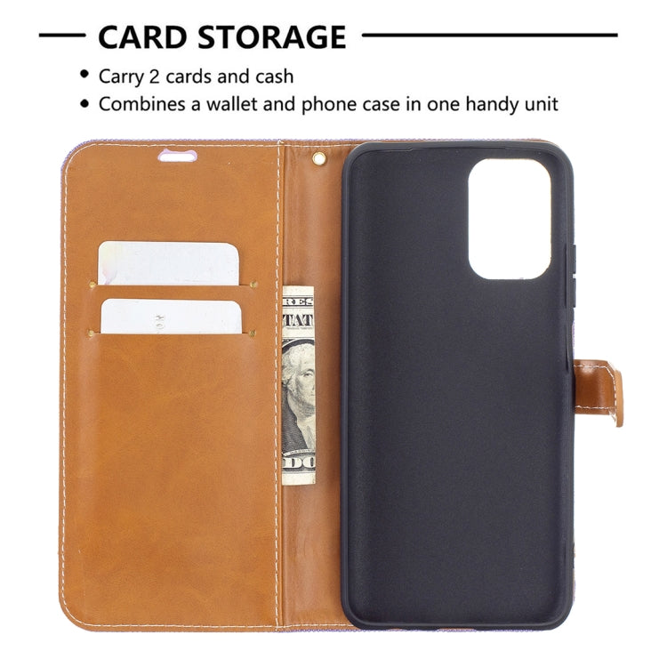 For Xiaomi Redmi Note 10 4G / Note 10S Color Matching Denim Texture Horizontal Flip Leather Case with Holder & Card Slots & Wallet & Lanyard(Purple) - Xiaomi Cases by buy2fix | Online Shopping UK | buy2fix