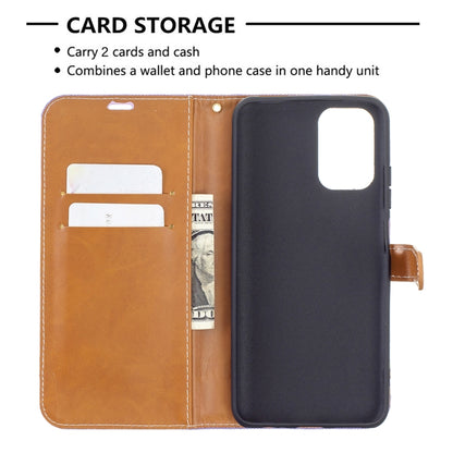 For Xiaomi Redmi Note 10 4G / Note 10S Color Matching Denim Texture Horizontal Flip Leather Case with Holder & Card Slots & Wallet & Lanyard(Purple) - Xiaomi Cases by buy2fix | Online Shopping UK | buy2fix