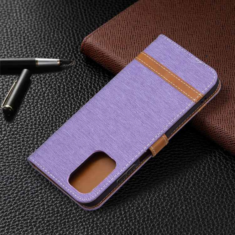 For Xiaomi Redmi Note 10 4G / Note 10S Color Matching Denim Texture Horizontal Flip Leather Case with Holder & Card Slots & Wallet & Lanyard(Purple) - Xiaomi Cases by buy2fix | Online Shopping UK | buy2fix