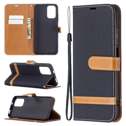 For Xiaomi Redmi Note 10 4G / Note 10S Color Matching Denim Texture Horizontal Flip Leather Case with Holder & Card Slots & Wallet & Lanyard(Black) - Xiaomi Cases by buy2fix | Online Shopping UK | buy2fix