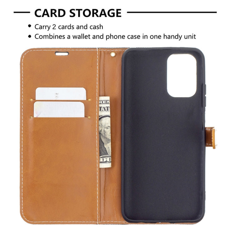 For Xiaomi Redmi Note 10 4G / Note 10S Color Matching Denim Texture Horizontal Flip Leather Case with Holder & Card Slots & Wallet & Lanyard(Black) - Xiaomi Cases by buy2fix | Online Shopping UK | buy2fix
