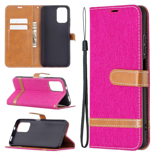 For Xiaomi Redmi Note 10 4G / Note 10S Color Matching Denim Texture Horizontal Flip Leather Case with Holder & Card Slots & Wallet & Lanyard(Rose Red) - Xiaomi Cases by buy2fix | Online Shopping UK | buy2fix