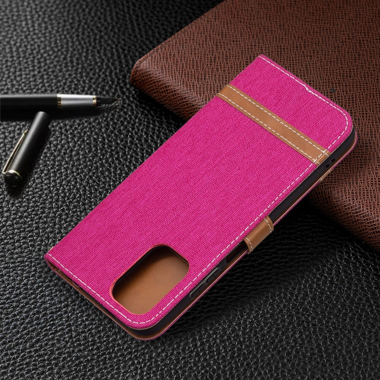 For Xiaomi Redmi Note 10 4G / Note 10S Color Matching Denim Texture Horizontal Flip Leather Case with Holder & Card Slots & Wallet & Lanyard(Rose Red) - Xiaomi Cases by buy2fix | Online Shopping UK | buy2fix
