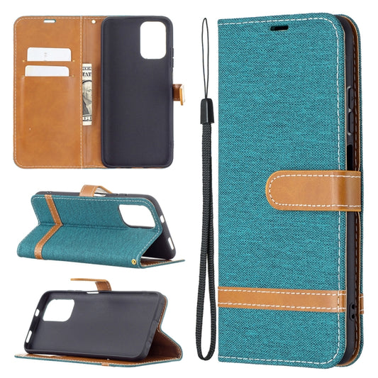 For Xiaomi Redmi Note 10 4G / Note 10S Color Matching Denim Texture Horizontal Flip Leather Case with Holder & Card Slots & Wallet & Lanyard(Green) - Xiaomi Cases by buy2fix | Online Shopping UK | buy2fix