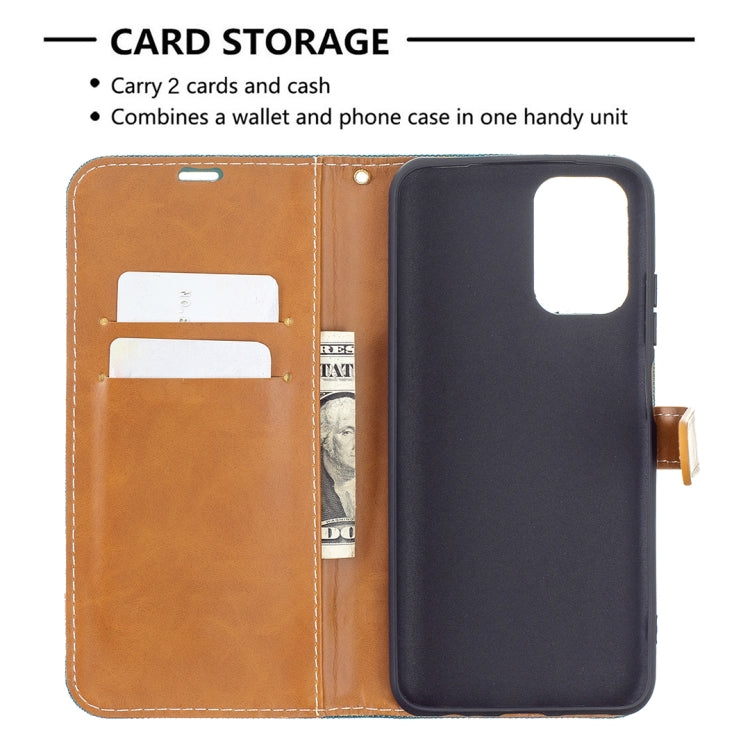 For Xiaomi Redmi Note 10 4G / Note 10S Color Matching Denim Texture Horizontal Flip Leather Case with Holder & Card Slots & Wallet & Lanyard(Green) - Xiaomi Cases by buy2fix | Online Shopping UK | buy2fix