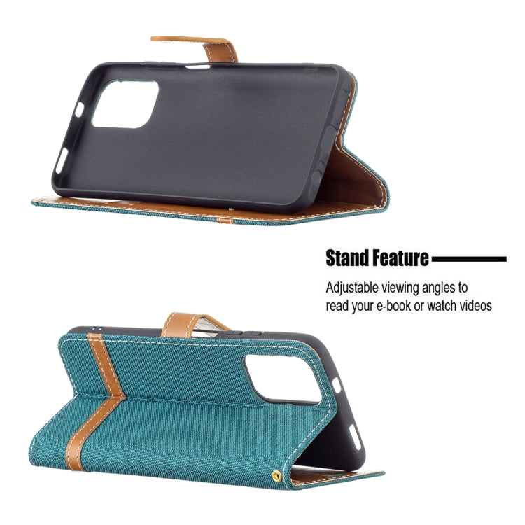 For Xiaomi Redmi Note 10 4G / Note 10S Color Matching Denim Texture Horizontal Flip Leather Case with Holder & Card Slots & Wallet & Lanyard(Green) - Xiaomi Cases by buy2fix | Online Shopping UK | buy2fix