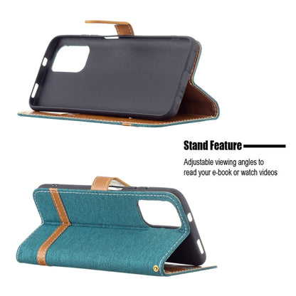 For Xiaomi Redmi Note 10 4G / Note 10S Color Matching Denim Texture Horizontal Flip Leather Case with Holder & Card Slots & Wallet & Lanyard(Green) - Xiaomi Cases by buy2fix | Online Shopping UK | buy2fix