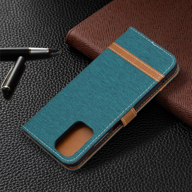 For Xiaomi Redmi Note 10 4G / Note 10S Color Matching Denim Texture Horizontal Flip Leather Case with Holder & Card Slots & Wallet & Lanyard(Green) - Xiaomi Cases by buy2fix | Online Shopping UK | buy2fix