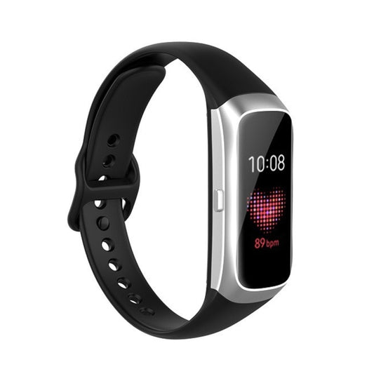 For Samsung Galaxy Fit SM-R370 Silicone Steel Shrapnel Black Buckle Watch Band(Black) - Watch Bands by buy2fix | Online Shopping UK | buy2fix