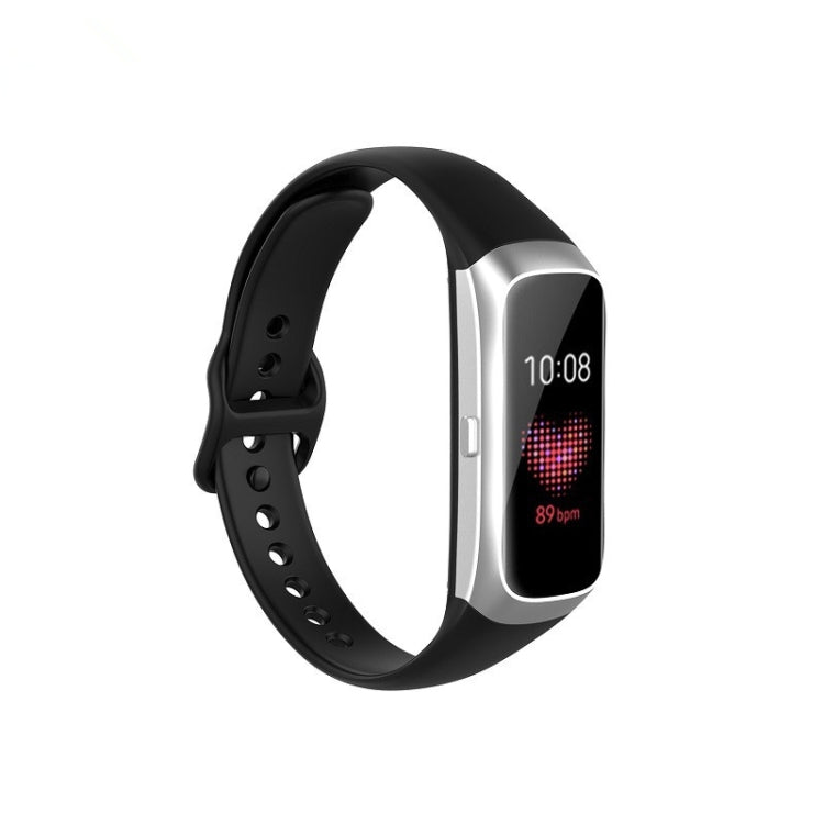 For Samsung Galaxy Fit SM-R370 Silicone Steel Shrapnel Black Buckle Watch Band(Black) - Watch Bands by buy2fix | Online Shopping UK | buy2fix