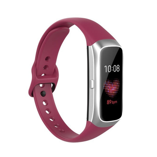 For Samsung Galaxy Fit SM-R370 Silicone Steel Shrapnel Black Buckle Watch Band(Wine Red) - Watch Bands by buy2fix | Online Shopping UK | buy2fix