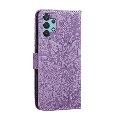 For Samsung Galaxy A32 4G Lace Flower Embossing Pattern Horizontal Flip Leather Case with Holder & Card Slots & Wallet & Photo Frame(Purple) by buy2fix