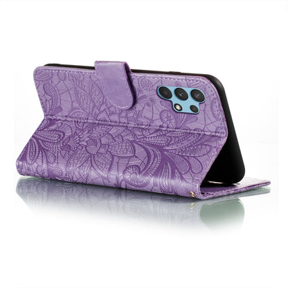 For Samsung Galaxy A32 4G Lace Flower Embossing Pattern Horizontal Flip Leather Case with Holder & Card Slots & Wallet & Photo Frame(Purple) by buy2fix