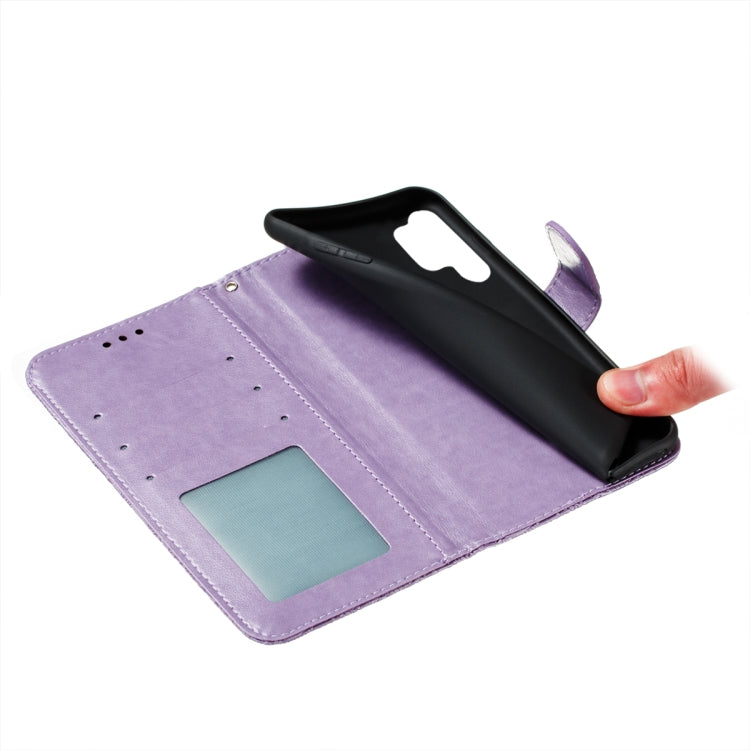 For Samsung Galaxy A32 4G Lace Flower Embossing Pattern Horizontal Flip Leather Case with Holder & Card Slots & Wallet & Photo Frame(Purple) by buy2fix