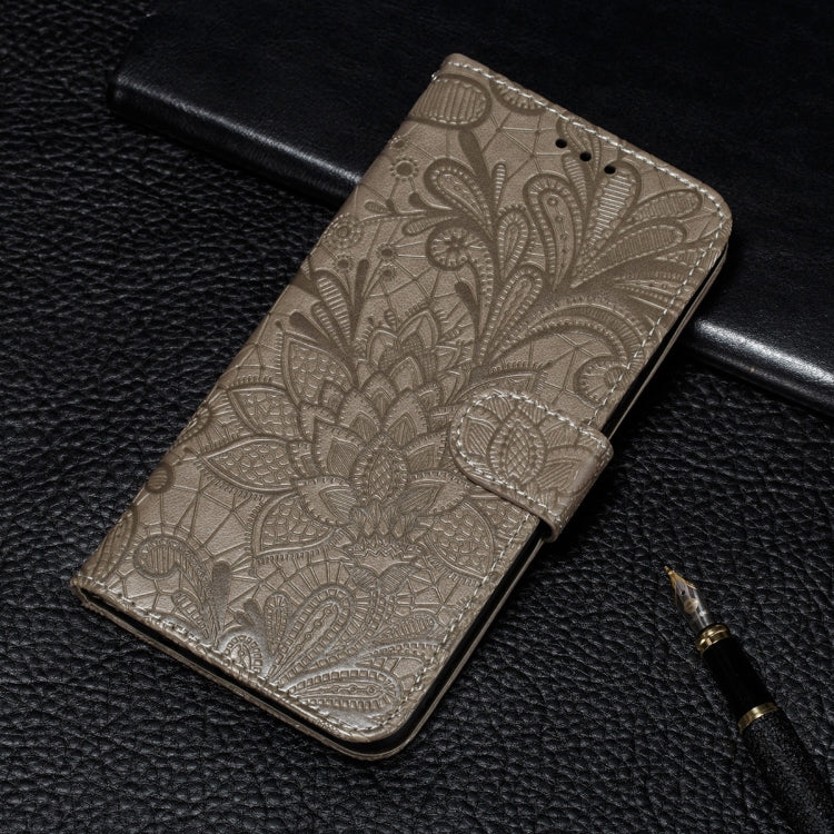 For Xiaomi Redmi 9T / Poco M3 Lace Flower Embossing Pattern Horizontal Flip Leather Case with Holder & Card Slots & Wallet & Photo Frame(Grey) - Xiaomi Cases by buy2fix | Online Shopping UK | buy2fix