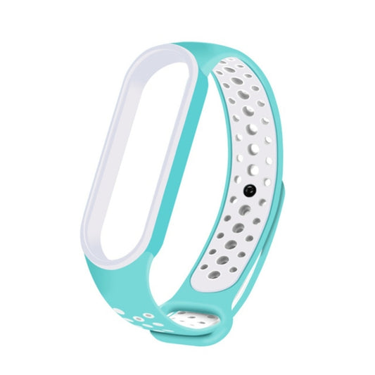 For Xiaomi Mi Band 6 (CA8856) Breathable Silicone Watch Band with Holes(Mint Green+White) - Watch Bands by buy2fix | Online Shopping UK | buy2fix