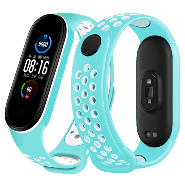 For Xiaomi Mi Band 6 (CA8856) Breathable Silicone Watch Band with Holes(Mint Green+White) - Watch Bands by buy2fix | Online Shopping UK | buy2fix