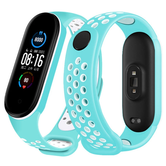 For Xiaomi Mi Band 6 (CA8856) Breathable Silicone Watch Band with Holes(Mint Green+White) - Watch Bands by buy2fix | Online Shopping UK | buy2fix