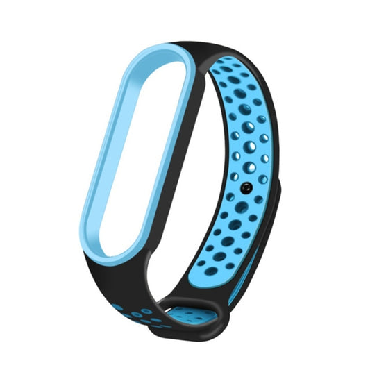 For Xiaomi Mi Band 6 (CA8856) Breathable Silicone Watch Band with Holes(Black+Blue) - Watch Bands by buy2fix | Online Shopping UK | buy2fix