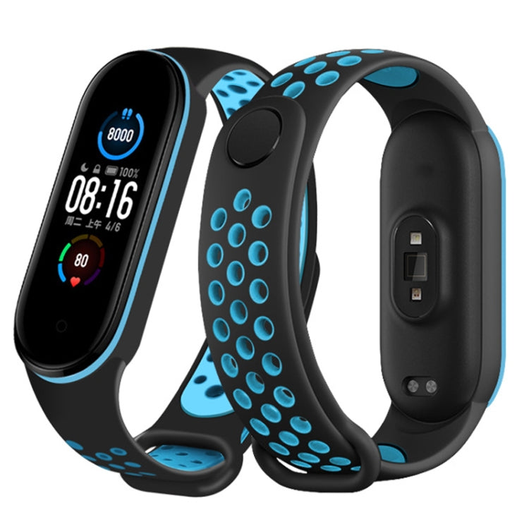 For Xiaomi Mi Band 6 (CA8856) Breathable Silicone Watch Band with Holes(Black+Blue) - Watch Bands by buy2fix | Online Shopping UK | buy2fix