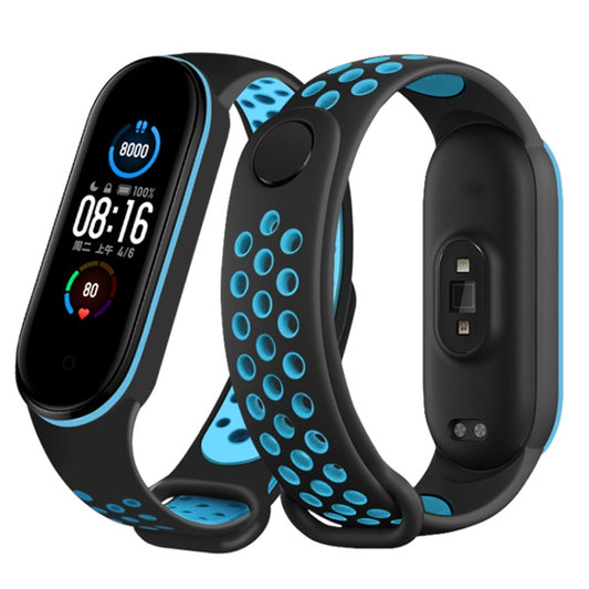 For Xiaomi Mi Band 6 (CA8856) Breathable Silicone Watch Band with Holes(Black+Blue) - Watch Bands by buy2fix | Online Shopping UK | buy2fix