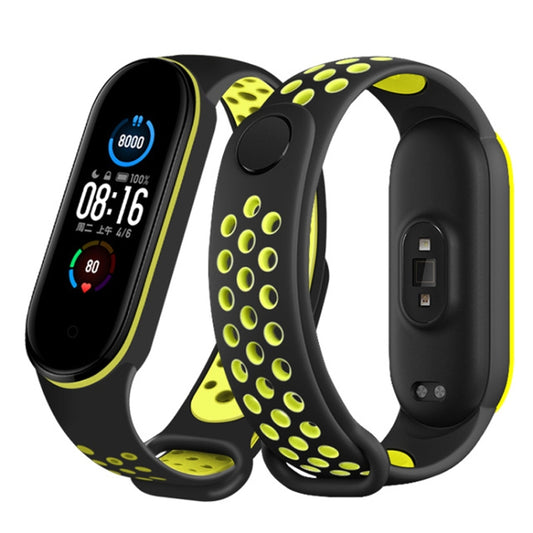For Xiaomi Mi Band 6 (CA8856) Breathable Silicone Watch Band with Holes(Black+Green) - Watch Bands by buy2fix | Online Shopping UK | buy2fix