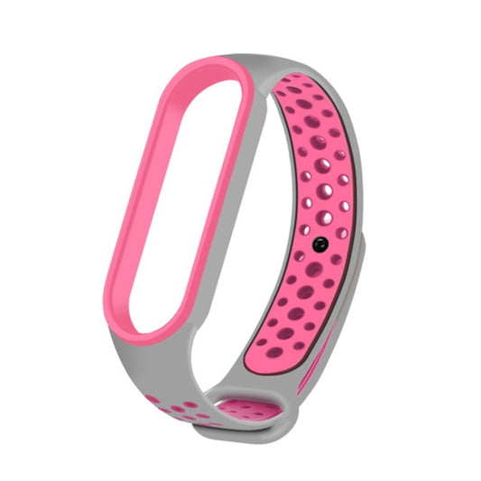 For Xiaomi Mi Band 6 (CA8856) Breathable Silicone Watch Band with Holes(Grey+Pink) - Watch Bands by buy2fix | Online Shopping UK | buy2fix