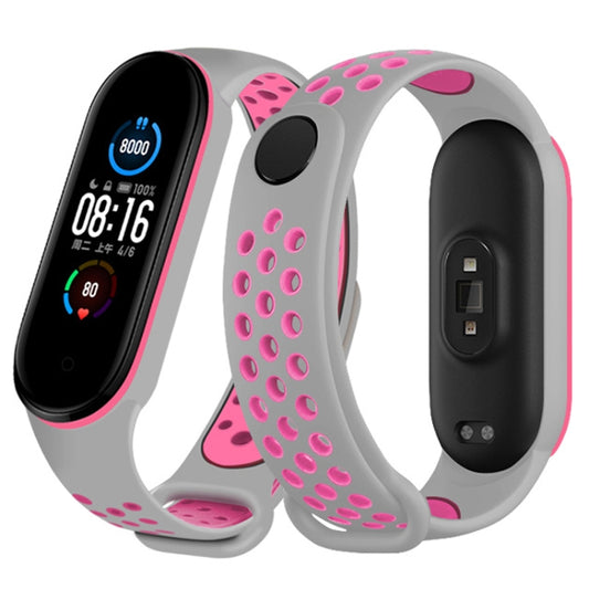 For Xiaomi Mi Band 6 (CA8856) Breathable Silicone Watch Band with Holes(Grey+Pink) - Watch Bands by buy2fix | Online Shopping UK | buy2fix
