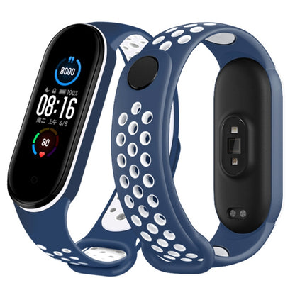For Xiaomi Mi Band 6 (CA8856) Breathable Silicone Watch Band with Holes(Blue+White) - Watch Bands by buy2fix | Online Shopping UK | buy2fix