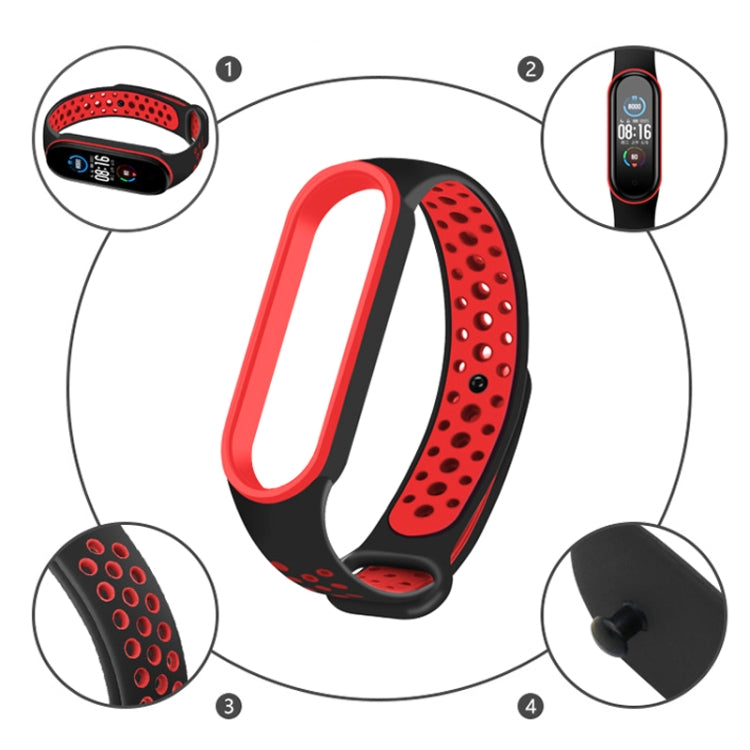 For Xiaomi Mi Band 6 (CA8856) Breathable Silicone Watch Band with Holes(Black+Red) - Watch Bands by buy2fix | Online Shopping UK | buy2fix