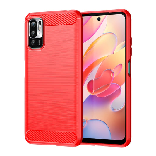 For Xiaomi Redmi Note 10 5G Brushed Texture Carbon Fiber TPU Case(Red) - Xiaomi Cases by buy2fix | Online Shopping UK | buy2fix