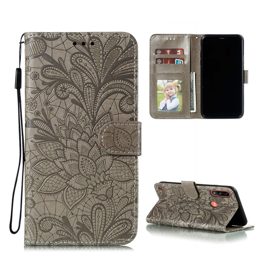 For Motorola Moto E7 Power Lace Flower Embossing Pattern Horizontal Flip Leather Case with Holder & Card Slots & Wallet & Photo Frame(Grey) - Motorola Cases by buy2fix | Online Shopping UK | buy2fix