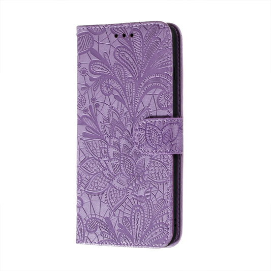 For Motorola Moto E7 Power Lace Flower Embossing Pattern Horizontal Flip Leather Case with Holder & Card Slots & Wallet & Photo Frame(Purple) - Motorola Cases by buy2fix | Online Shopping UK | buy2fix