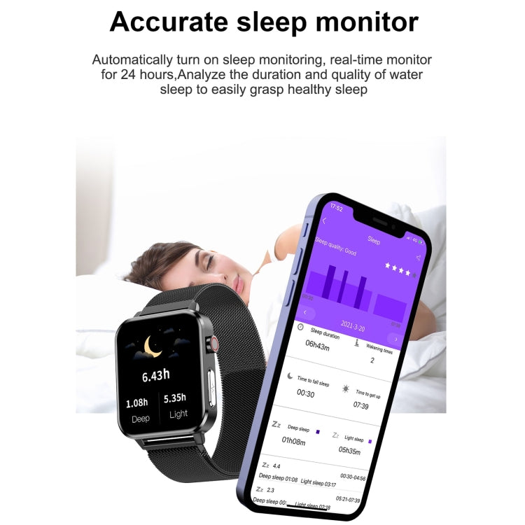 E86 1.7 inch TFT Color Screen IP68 Waterproof Smart Watch, Support Blood Oxygen Monitoring / Body Temperature Monitoring / AI Medical Diagnosis, Style: Steel Strap(Black) by buy2fix