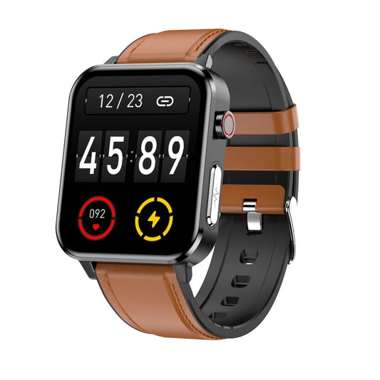 E86 1.7 inch TFT Color Screen IP68 Waterproof Smart Watch, Support Blood Oxygen Monitoring / Body Temperature Monitoring / AI Medical Diagnosis, Style: Leather Strap(Brown) by buy2fix