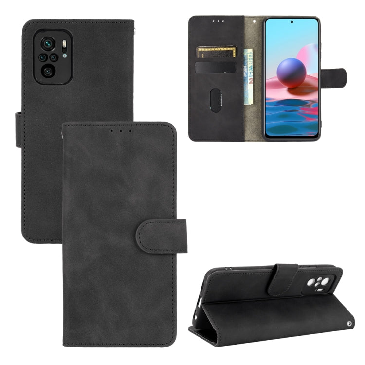 For Xiaomi Redmi Note 10 Solid Color Skin Feel Magnetic Buckle Horizontal Flip Calf Texture PU Leather Case with Holder & Card Slots & Wallet(Black) - Xiaomi Cases by buy2fix | Online Shopping UK | buy2fix