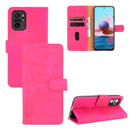 For Xiaomi Redmi Note 10S Solid Color Skin Feel Magnetic Buckle Horizontal Flip Calf Texture PU Leather Case with Holder & Card Slots & Wallet(Rose Red) - Xiaomi Cases by buy2fix | Online Shopping UK | buy2fix