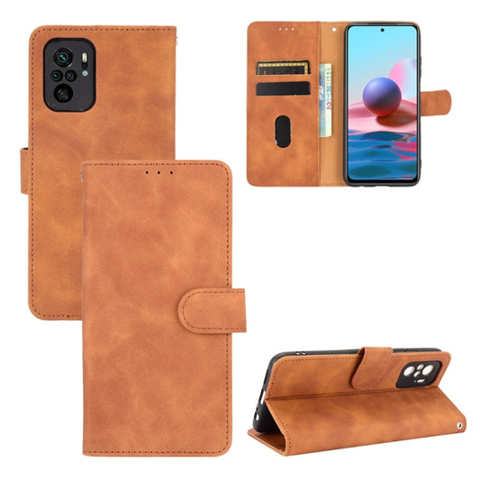 For Xiaomi Redmi Note 10S Solid Color Skin Feel Magnetic Buckle Horizontal Flip Calf Texture PU Leather Case with Holder & Card Slots & Wallet(Brown) - Xiaomi Cases by buy2fix | Online Shopping UK | buy2fix