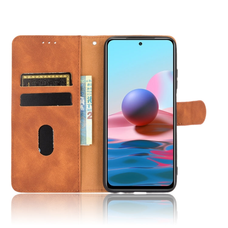 For Xiaomi Redmi Note 10S Solid Color Skin Feel Magnetic Buckle Horizontal Flip Calf Texture PU Leather Case with Holder & Card Slots & Wallet(Brown) - Xiaomi Cases by buy2fix | Online Shopping UK | buy2fix