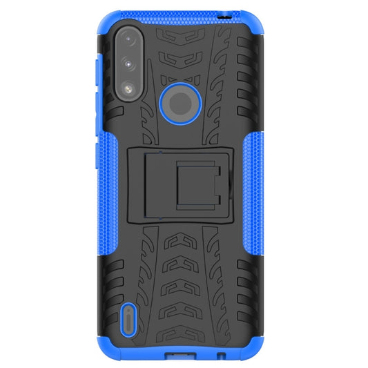 For Motorola Moto E7 Power Tire Texture Shockproof TPU+PC Protective Case with Holder(Blue) - Motorola Cases by buy2fix | Online Shopping UK | buy2fix