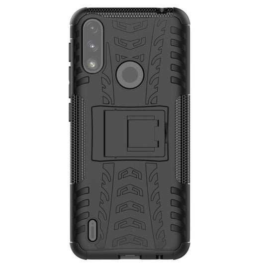For Motorola Moto E7 Power Tire Texture Shockproof TPU+PC Protective Case with Holder(Black) - Motorola Cases by buy2fix | Online Shopping UK | buy2fix