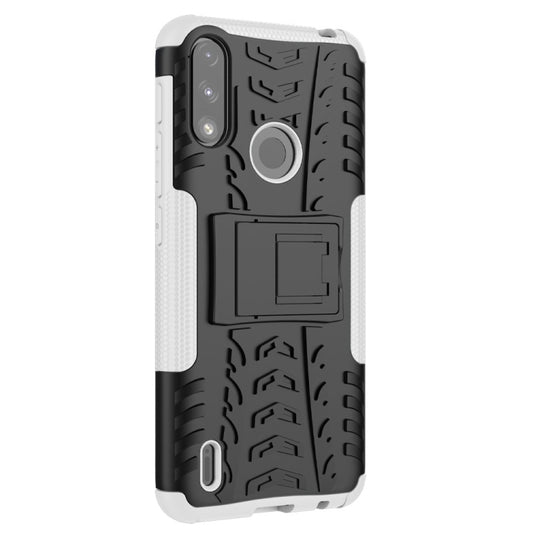 For Motorola Moto E7 Power Tire Texture Shockproof TPU+PC Protective Case with Holder(White) - Motorola Cases by buy2fix | Online Shopping UK | buy2fix