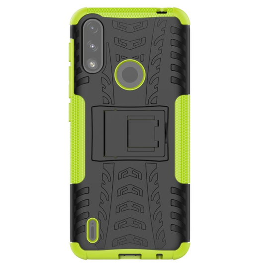 For Motorola Moto E7 Power Tire Texture Shockproof TPU+PC Protective Case with Holder(Green) - Motorola Cases by buy2fix | Online Shopping UK | buy2fix