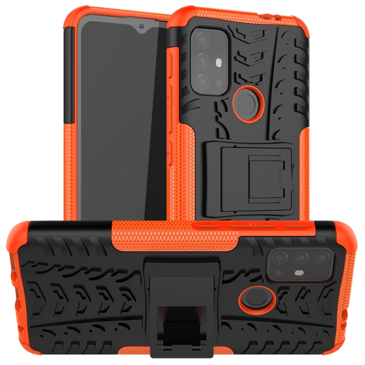 For Motorola Moto G30 Tire Texture Shockproof TPU+PC Protective Case with Holder(Orange) - Motorola Cases by buy2fix | Online Shopping UK | buy2fix