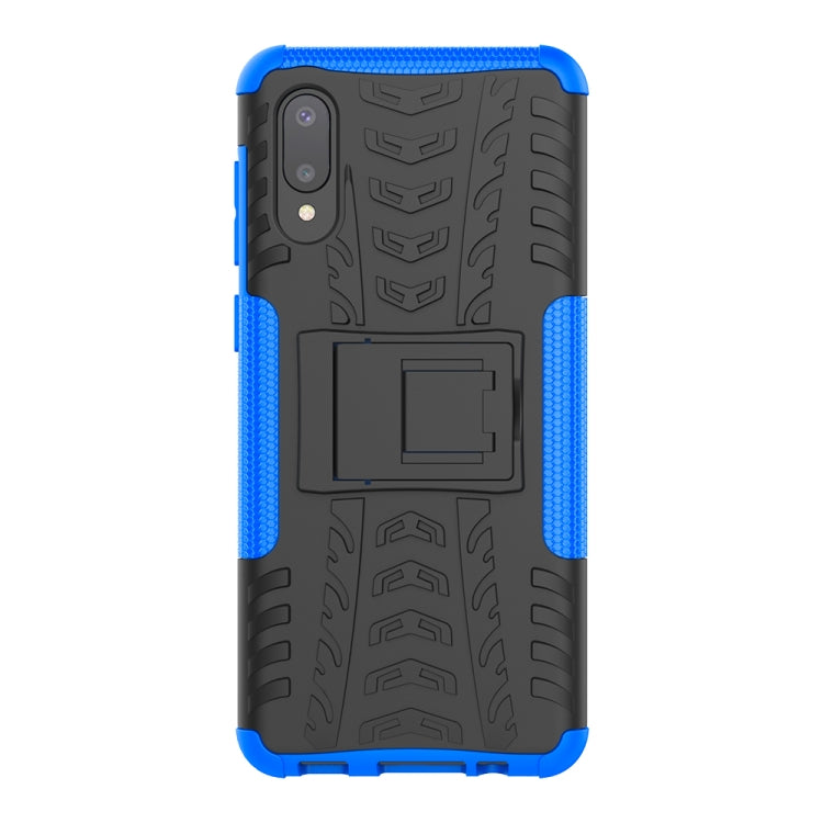 For Samsung Galaxy A02(EU Version) Tire Texture Shockproof TPU+PC Protective Case with Holder(Blue) by buy2fix