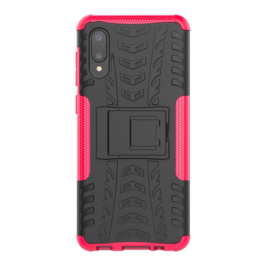 For Samsung Galaxy A02(EU Version) Tire Texture Shockproof TPU+PC Protective Case with Holder(Pink) by buy2fix