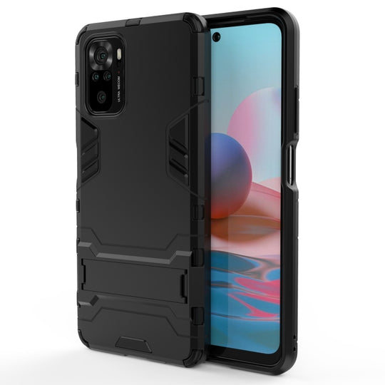For Xiaomi Redmi Note 10 4G Shockproof PC + TPU Protective Case with Hidden Holder(Black)