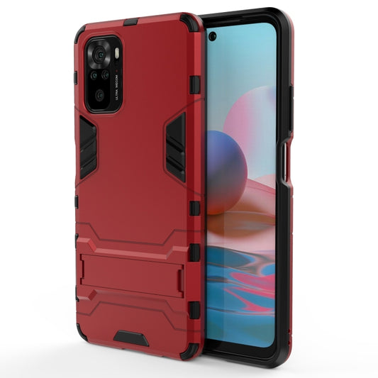For Xiaomi Redmi Note 10 4G Shockproof PC + TPU Protective Case with Hidden Holder(Red) - Xiaomi Cases by buy2fix | Online Shopping UK | buy2fix