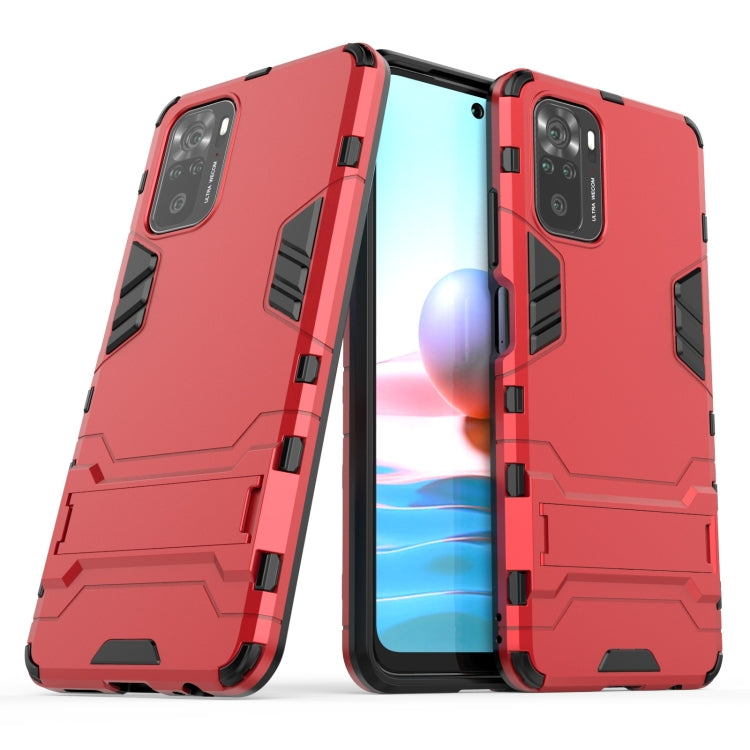 For Xiaomi Redmi Note 10 4G Shockproof PC + TPU Protective Case with Hidden Holder(Red) - Xiaomi Cases by buy2fix | Online Shopping UK | buy2fix