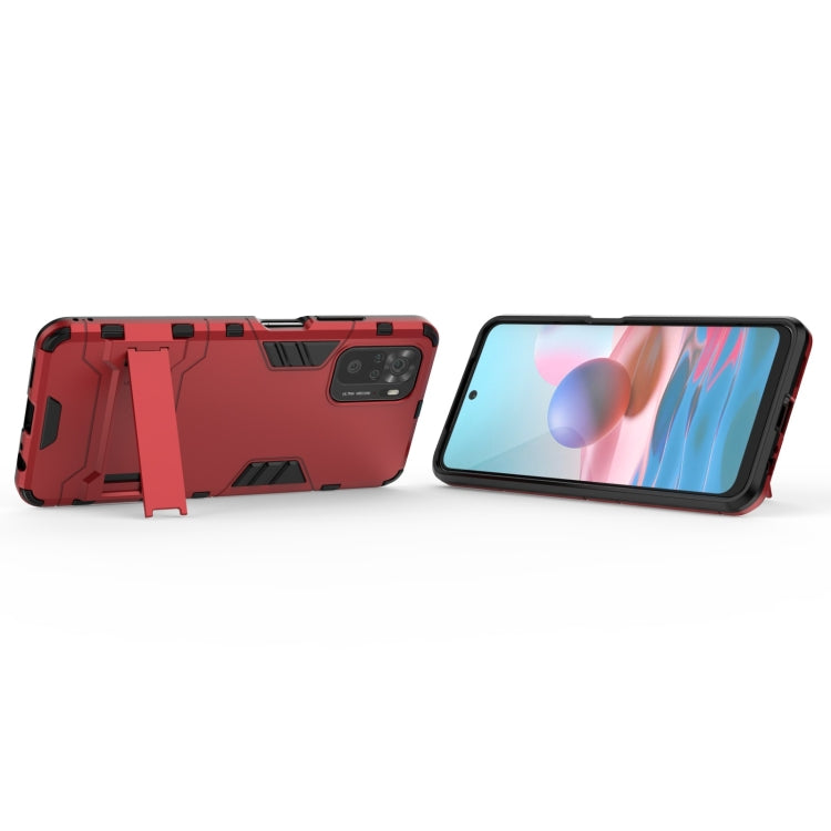 For Xiaomi Redmi Note 10 4G Shockproof PC + TPU Protective Case with Hidden Holder(Red) - Xiaomi Cases by buy2fix | Online Shopping UK | buy2fix